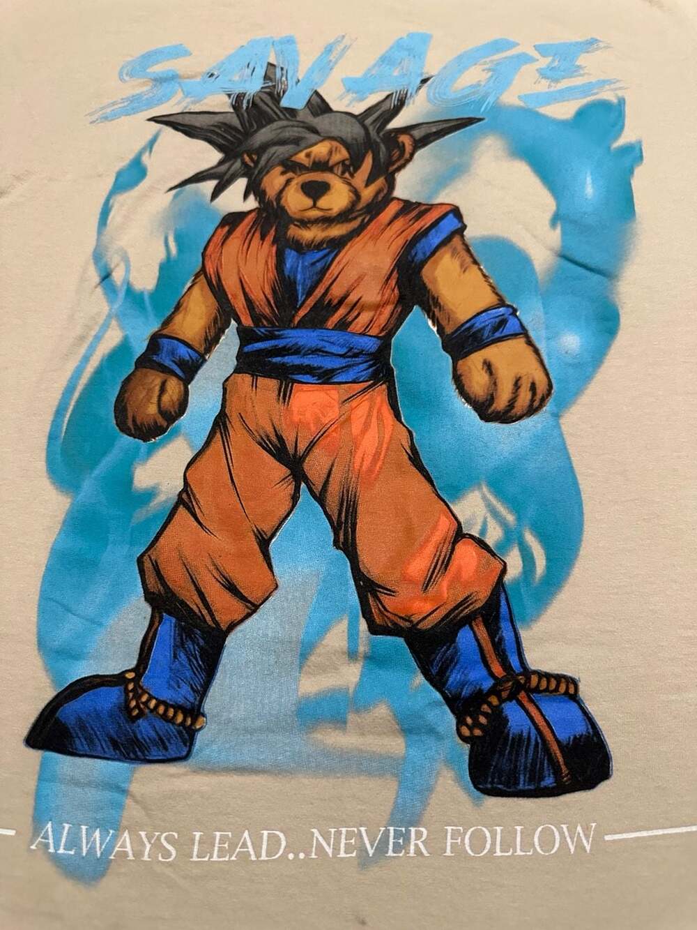 Fresh Laundry Savage Bear Goku Anime Graphic T-Shirt Tan, Size 2XL